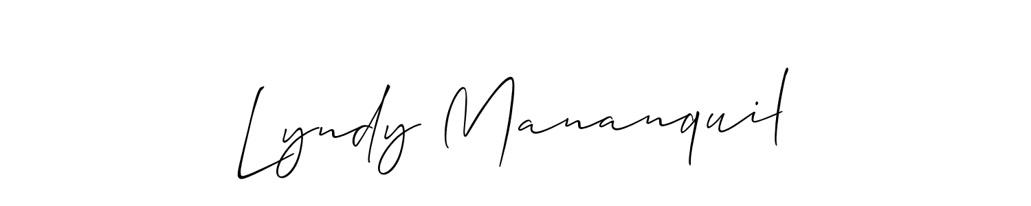 Create a beautiful signature design for name Lyndy Mananquil. With this signature (Allison_Script) fonts, you can make a handwritten signature for free. Lyndy Mananquil signature style 2 images and pictures png