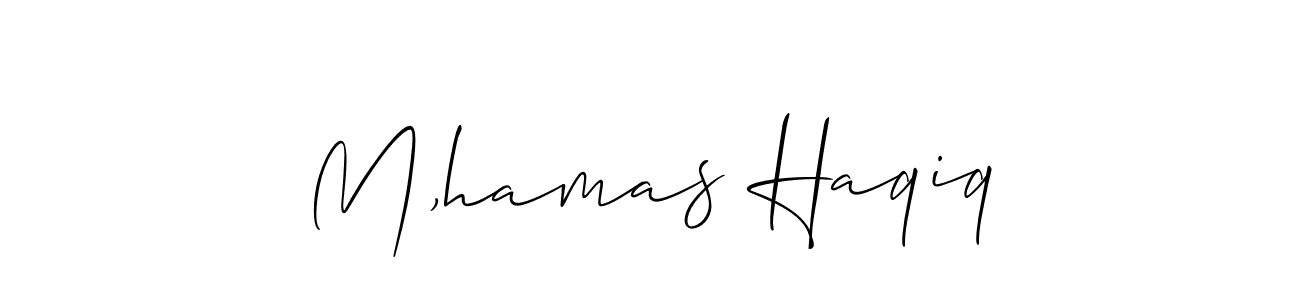 Allison_Script is a professional signature style that is perfect for those who want to add a touch of class to their signature. It is also a great choice for those who want to make their signature more unique. Get M,hamas Haqiq name to fancy signature for free. M,hamas Haqiq signature style 2 images and pictures png