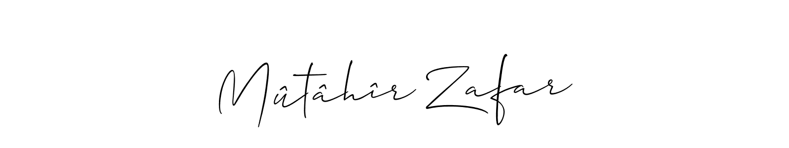 How to make Mûtâhîr Zafar name signature. Use Allison_Script style for creating short signs online. This is the latest handwritten sign. Mûtâhîr Zafar signature style 2 images and pictures png