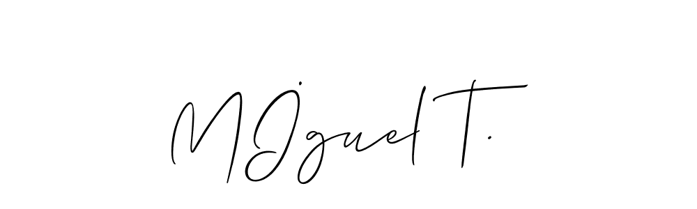 The best way (Allison_Script) to make a short signature is to pick only two or three words in your name. The name Mİguel T. include a total of six letters. For converting this name. Mİguel T. signature style 2 images and pictures png