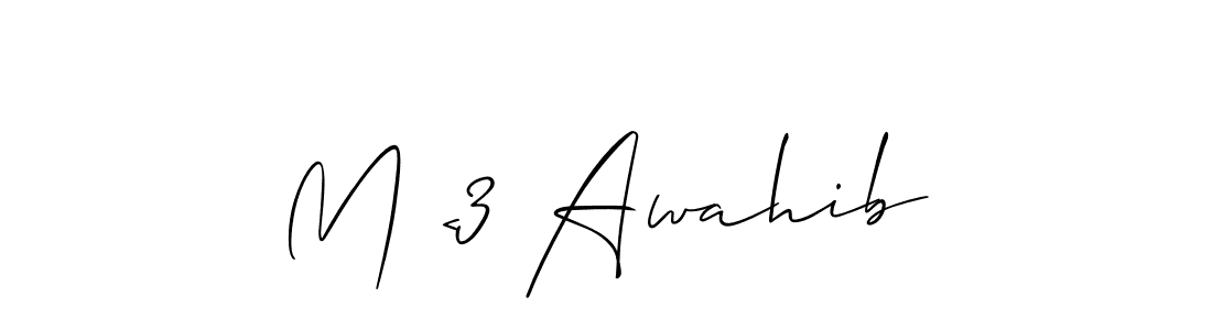 How to make M <3 Awahib name signature. Use Allison_Script style for creating short signs online. This is the latest handwritten sign. M <3 Awahib signature style 2 images and pictures png