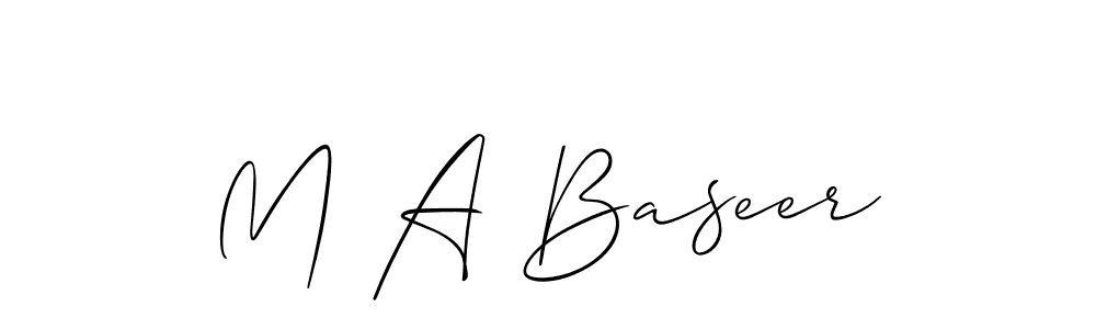 The best way (Allison_Script) to make a short signature is to pick only two or three words in your name. The name M A Baseer include a total of six letters. For converting this name. M A Baseer signature style 2 images and pictures png