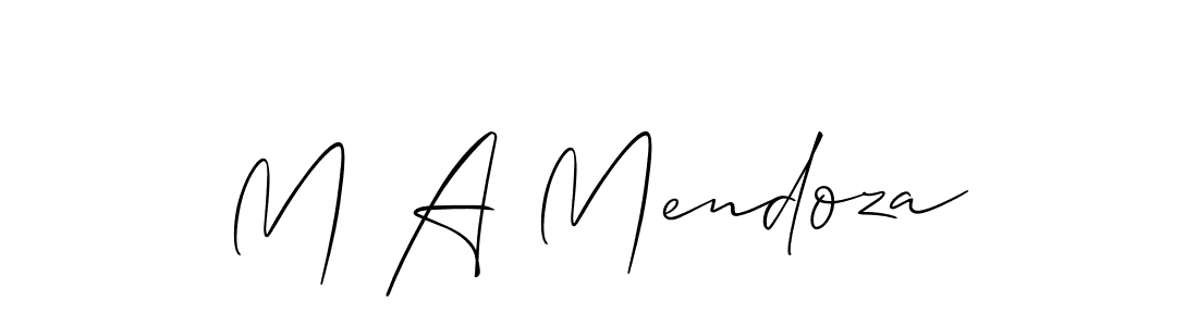 The best way (Allison_Script) to make a short signature is to pick only two or three words in your name. The name M A Mendoza include a total of six letters. For converting this name. M A Mendoza signature style 2 images and pictures png