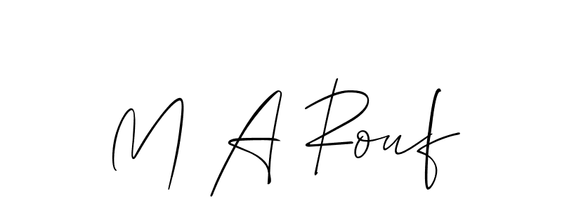 The best way (Allison_Script) to make a short signature is to pick only two or three words in your name. The name M A Rouf include a total of six letters. For converting this name. M A Rouf signature style 2 images and pictures png