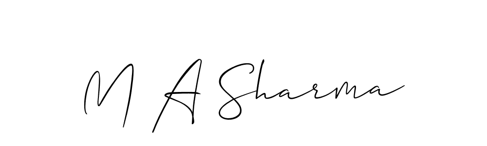 The best way (Allison_Script) to make a short signature is to pick only two or three words in your name. The name M A Sharma include a total of six letters. For converting this name. M A Sharma signature style 2 images and pictures png