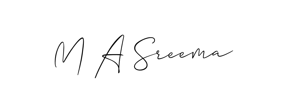 Also we have M A Sreema name is the best signature style. Create professional handwritten signature collection using Allison_Script autograph style. M A Sreema signature style 2 images and pictures png