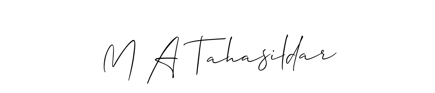 Similarly Allison_Script is the best handwritten signature design. Signature creator online .You can use it as an online autograph creator for name M A Tahasildar. M A Tahasildar signature style 2 images and pictures png