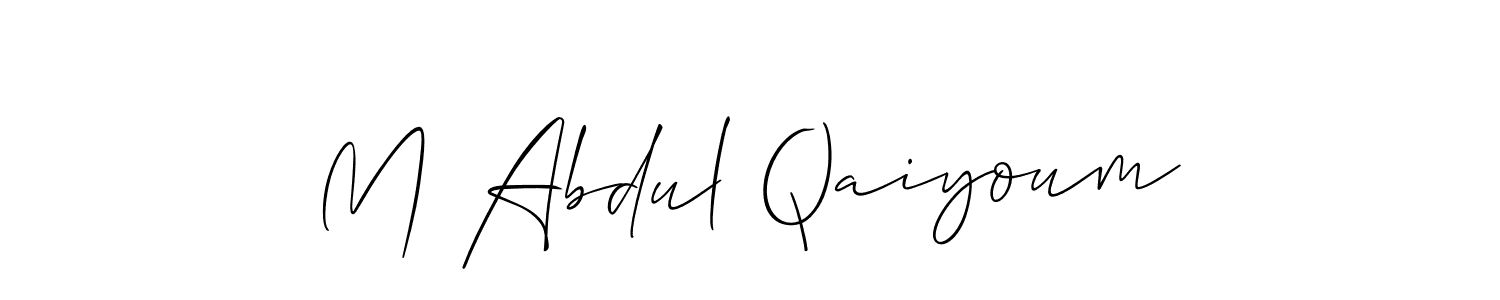 The best way (Allison_Script) to make a short signature is to pick only two or three words in your name. The name M Abdul Qaiyoum include a total of six letters. For converting this name. M Abdul Qaiyoum signature style 2 images and pictures png
