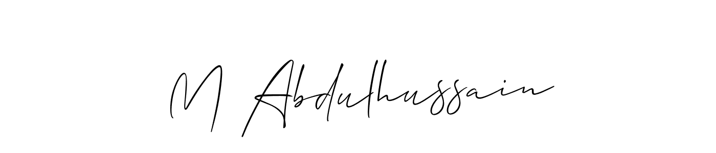 You should practise on your own different ways (Allison_Script) to write your name (M Abdulhussain) in signature. don't let someone else do it for you. M Abdulhussain signature style 2 images and pictures png