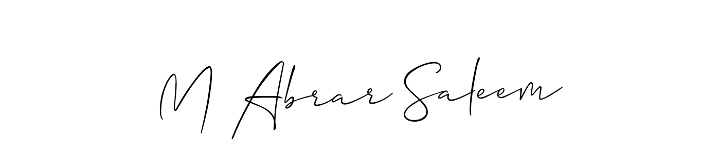 The best way (Allison_Script) to make a short signature is to pick only two or three words in your name. The name M Abrar Saleem include a total of six letters. For converting this name. M Abrar Saleem signature style 2 images and pictures png