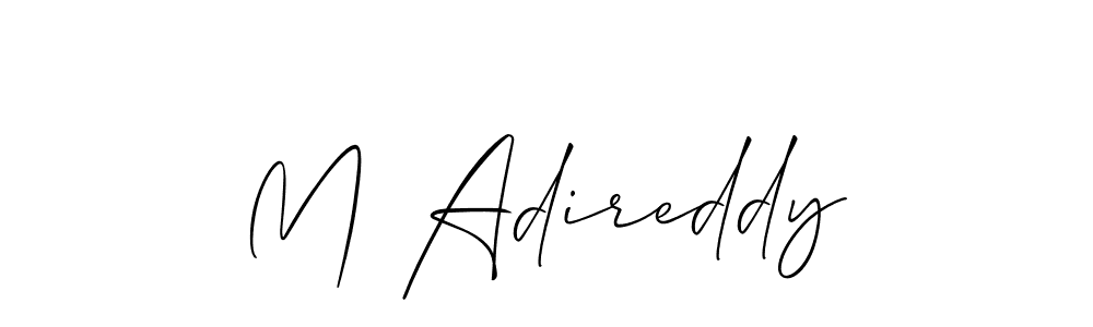 The best way (Allison_Script) to make a short signature is to pick only two or three words in your name. The name M Adireddy include a total of six letters. For converting this name. M Adireddy signature style 2 images and pictures png