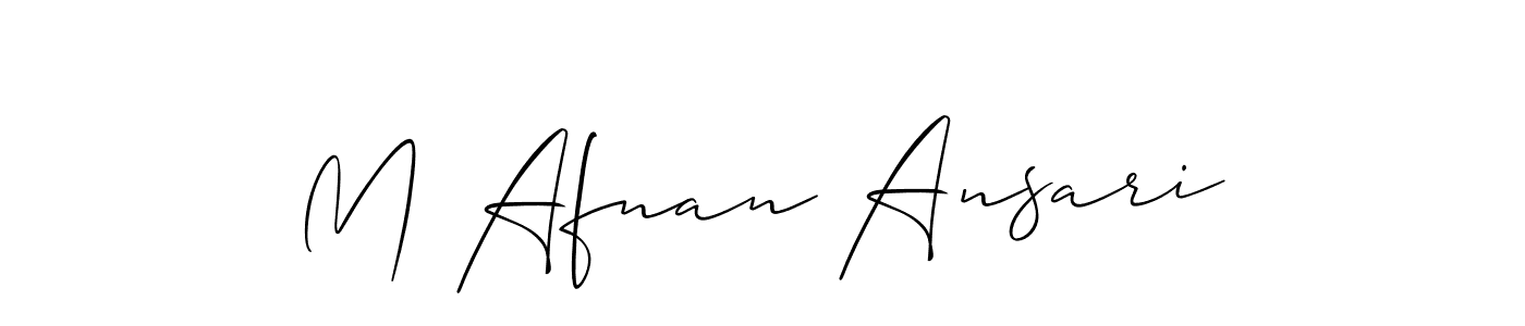 The best way (Allison_Script) to make a short signature is to pick only two or three words in your name. The name M Afnan Ansari include a total of six letters. For converting this name. M Afnan Ansari signature style 2 images and pictures png
