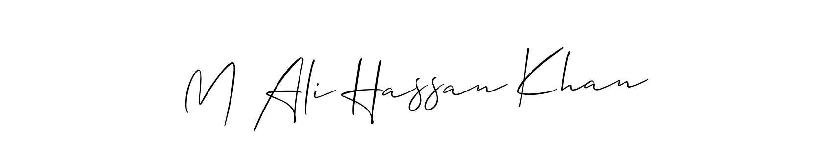 How to make M Ali Hassan Khan name signature. Use Allison_Script style for creating short signs online. This is the latest handwritten sign. M Ali Hassan Khan signature style 2 images and pictures png