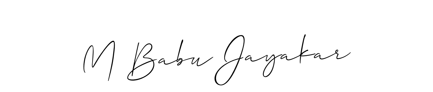 Use a signature maker to create a handwritten signature online. With this signature software, you can design (Allison_Script) your own signature for name M Babu Jayakar. M Babu Jayakar signature style 2 images and pictures png