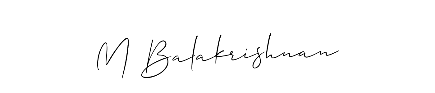 Use a signature maker to create a handwritten signature online. With this signature software, you can design (Allison_Script) your own signature for name M Balakrishnan. M Balakrishnan signature style 2 images and pictures png