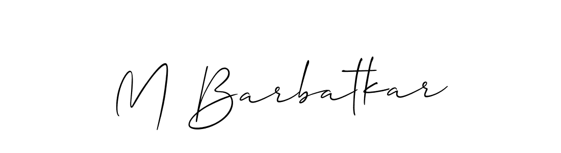 The best way (Allison_Script) to make a short signature is to pick only two or three words in your name. The name M Barbatkar include a total of six letters. For converting this name. M Barbatkar signature style 2 images and pictures png