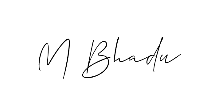 You should practise on your own different ways (Allison_Script) to write your name (M Bhadu) in signature. don't let someone else do it for you. M Bhadu signature style 2 images and pictures png