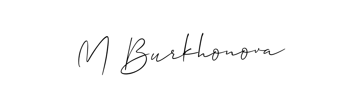 How to make M Burkhonova name signature. Use Allison_Script style for creating short signs online. This is the latest handwritten sign. M Burkhonova signature style 2 images and pictures png