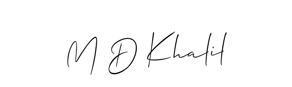 Use a signature maker to create a handwritten signature online. With this signature software, you can design (Allison_Script) your own signature for name M D Khalil. M D Khalil signature style 2 images and pictures png