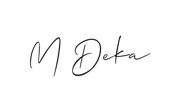Also You can easily find your signature by using the search form. We will create M Deka name handwritten signature images for you free of cost using Allison_Script sign style. M Deka signature style 2 images and pictures png