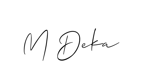 Allison_Script is a professional signature style that is perfect for those who want to add a touch of class to their signature. It is also a great choice for those who want to make their signature more unique. Get M Deka name to fancy signature for free. M Deka signature style 2 images and pictures png