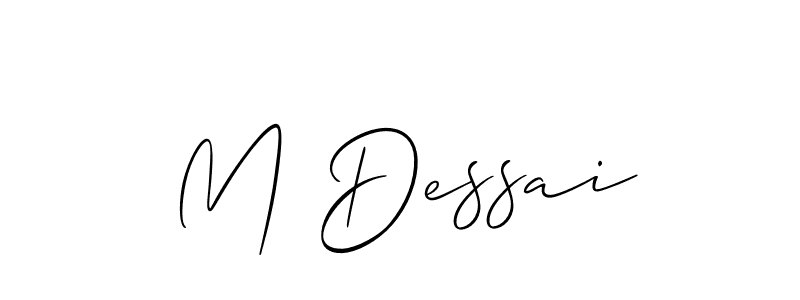 The best way (Allison_Script) to make a short signature is to pick only two or three words in your name. The name M Dessai include a total of six letters. For converting this name. M Dessai signature style 2 images and pictures png
