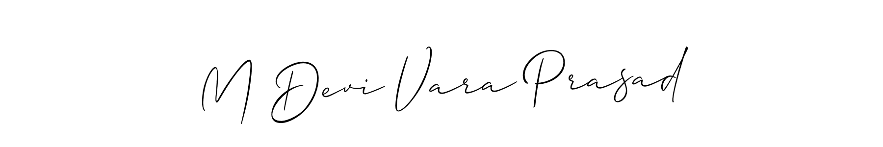 This is the best signature style for the M Devi Vara Prasad name. Also you like these signature font (Allison_Script). Mix name signature. M Devi Vara Prasad signature style 2 images and pictures png
