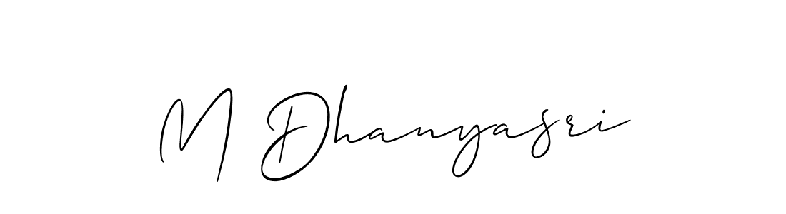 Use a signature maker to create a handwritten signature online. With this signature software, you can design (Allison_Script) your own signature for name M Dhanyasri. M Dhanyasri signature style 2 images and pictures png