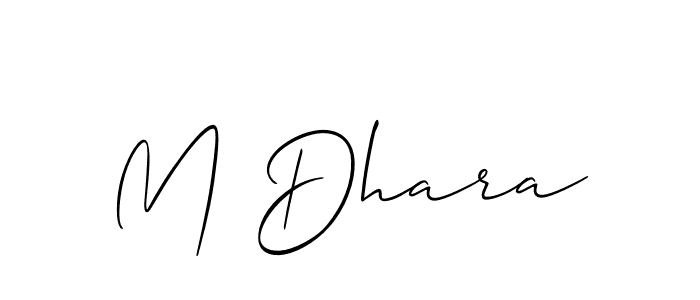 Allison_Script is a professional signature style that is perfect for those who want to add a touch of class to their signature. It is also a great choice for those who want to make their signature more unique. Get M Dhara name to fancy signature for free. M Dhara signature style 2 images and pictures png