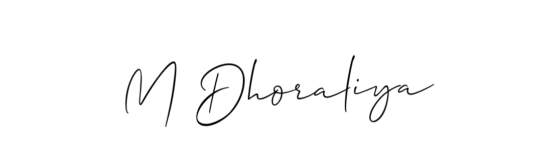 The best way (Allison_Script) to make a short signature is to pick only two or three words in your name. The name M Dhoraliya include a total of six letters. For converting this name. M Dhoraliya signature style 2 images and pictures png
