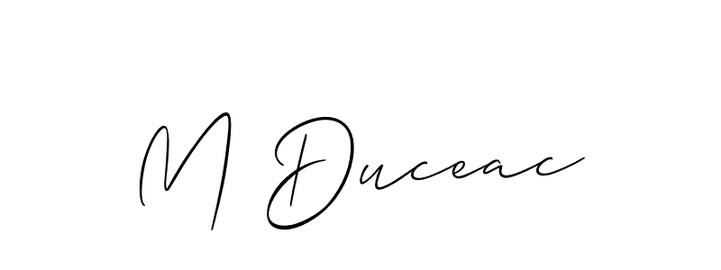 Use a signature maker to create a handwritten signature online. With this signature software, you can design (Allison_Script) your own signature for name M Duceac. M Duceac signature style 2 images and pictures png