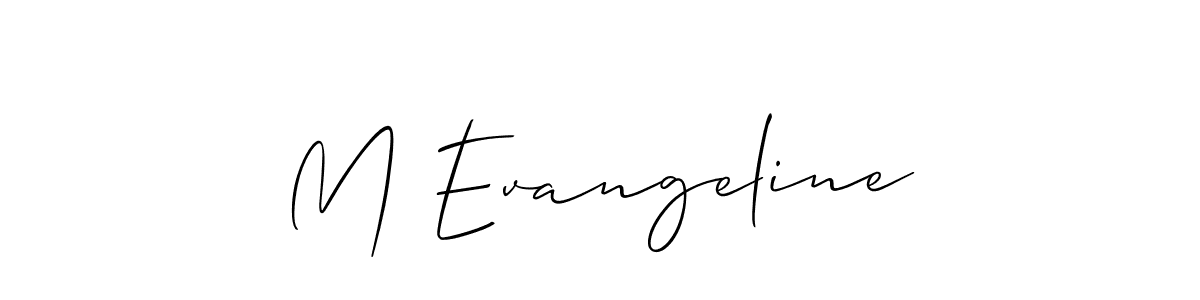 How to make M Evangeline name signature. Use Allison_Script style for creating short signs online. This is the latest handwritten sign. M Evangeline signature style 2 images and pictures png