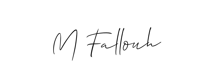 Also You can easily find your signature by using the search form. We will create M Fallouh name handwritten signature images for you free of cost using Allison_Script sign style. M Fallouh signature style 2 images and pictures png