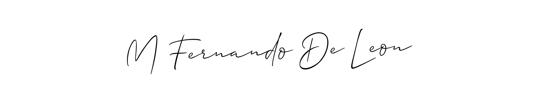 How to make M Fernando De Leon name signature. Use Allison_Script style for creating short signs online. This is the latest handwritten sign. M Fernando De Leon signature style 2 images and pictures png