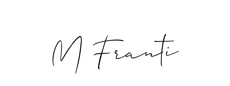 How to make M Franti name signature. Use Allison_Script style for creating short signs online. This is the latest handwritten sign. M Franti signature style 2 images and pictures png