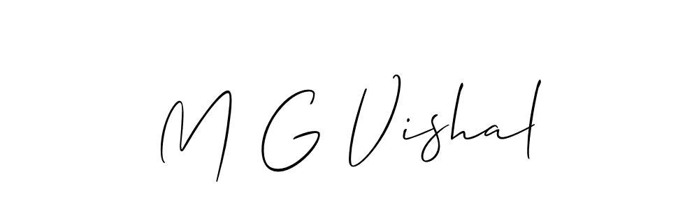 Also You can easily find your signature by using the search form. We will create M G Vishal name handwritten signature images for you free of cost using Allison_Script sign style. M G Vishal signature style 2 images and pictures png