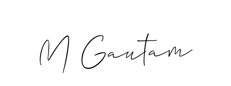 The best way (Allison_Script) to make a short signature is to pick only two or three words in your name. The name M Gautam include a total of six letters. For converting this name. M Gautam signature style 2 images and pictures png