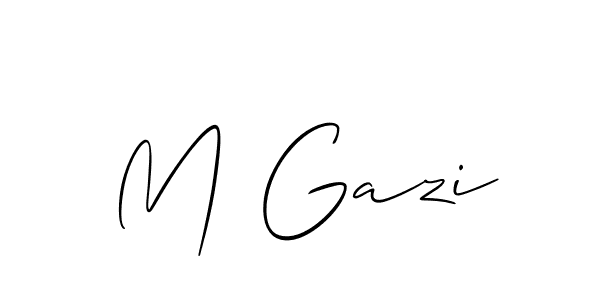 The best way (Allison_Script) to make a short signature is to pick only two or three words in your name. The name M Gazi include a total of six letters. For converting this name. M Gazi signature style 2 images and pictures png