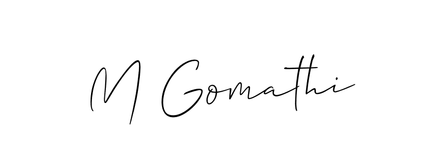 if you are searching for the best signature style for your name M Gomathi. so please give up your signature search. here we have designed multiple signature styles  using Allison_Script. M Gomathi signature style 2 images and pictures png