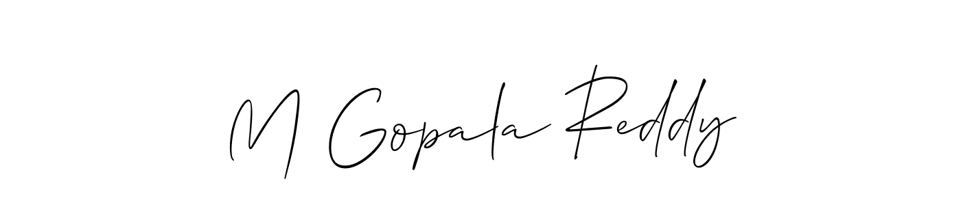 The best way (Allison_Script) to make a short signature is to pick only two or three words in your name. The name M Gopala Reddy include a total of six letters. For converting this name. M Gopala Reddy signature style 2 images and pictures png