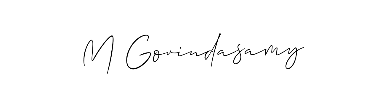 How to make M Govindasamy name signature. Use Allison_Script style for creating short signs online. This is the latest handwritten sign. M Govindasamy signature style 2 images and pictures png