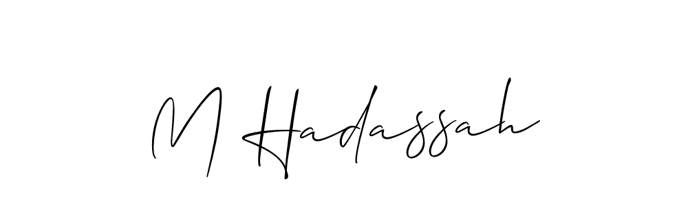 if you are searching for the best signature style for your name M Hadassah. so please give up your signature search. here we have designed multiple signature styles  using Allison_Script. M Hadassah signature style 2 images and pictures png