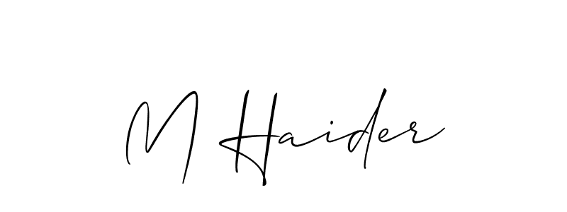 You should practise on your own different ways (Allison_Script) to write your name (M Haider) in signature. don't let someone else do it for you. M Haider signature style 2 images and pictures png