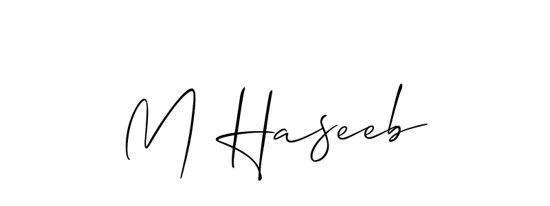 Use a signature maker to create a handwritten signature online. With this signature software, you can design (Allison_Script) your own signature for name M Haseeb. M Haseeb signature style 2 images and pictures png