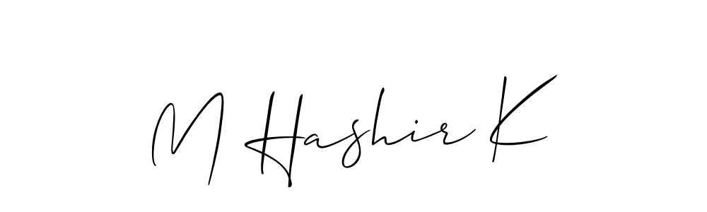 The best way (Allison_Script) to make a short signature is to pick only two or three words in your name. The name M Hashir K include a total of six letters. For converting this name. M Hashir K signature style 2 images and pictures png