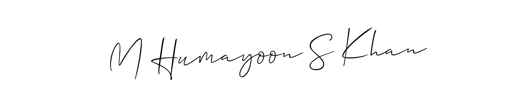 Allison_Script is a professional signature style that is perfect for those who want to add a touch of class to their signature. It is also a great choice for those who want to make their signature more unique. Get M Humayoon S Khan name to fancy signature for free. M Humayoon S Khan signature style 2 images and pictures png