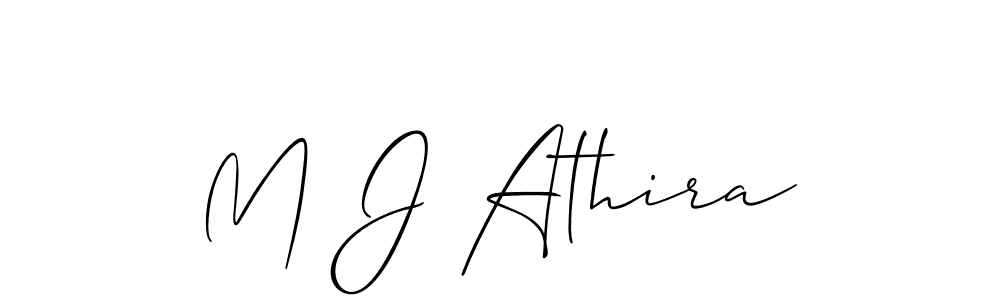 Also You can easily find your signature by using the search form. We will create M J Athira name handwritten signature images for you free of cost using Allison_Script sign style. M J Athira signature style 2 images and pictures png