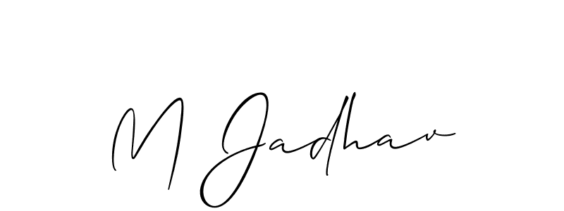 Also You can easily find your signature by using the search form. We will create M Jadhav name handwritten signature images for you free of cost using Allison_Script sign style. M Jadhav signature style 2 images and pictures png