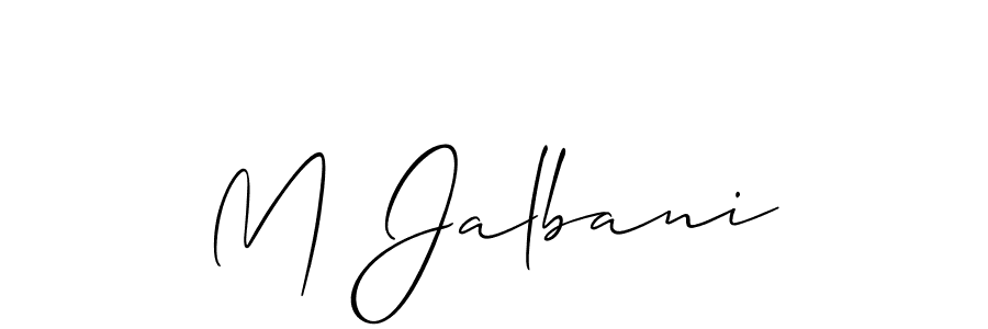 The best way (Allison_Script) to make a short signature is to pick only two or three words in your name. The name M Jalbani include a total of six letters. For converting this name. M Jalbani signature style 2 images and pictures png