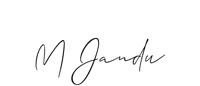The best way (Allison_Script) to make a short signature is to pick only two or three words in your name. The name M Jandu include a total of six letters. For converting this name. M Jandu signature style 2 images and pictures png